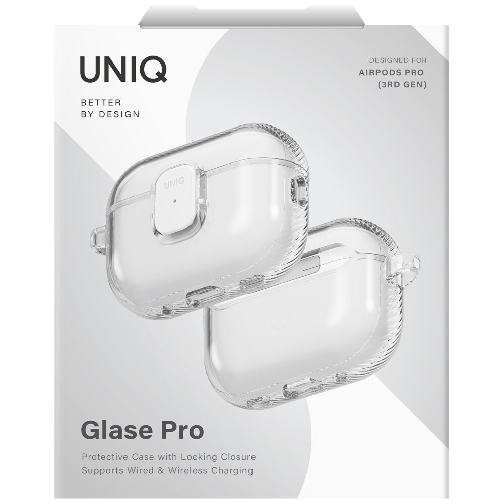 AirPods Pro 3 Uniq Glase Pro Lock dėklas – skaidrus 5 AirPods Pro 3 Uniq Glase Pro Lock dėklas – skaidrus 5