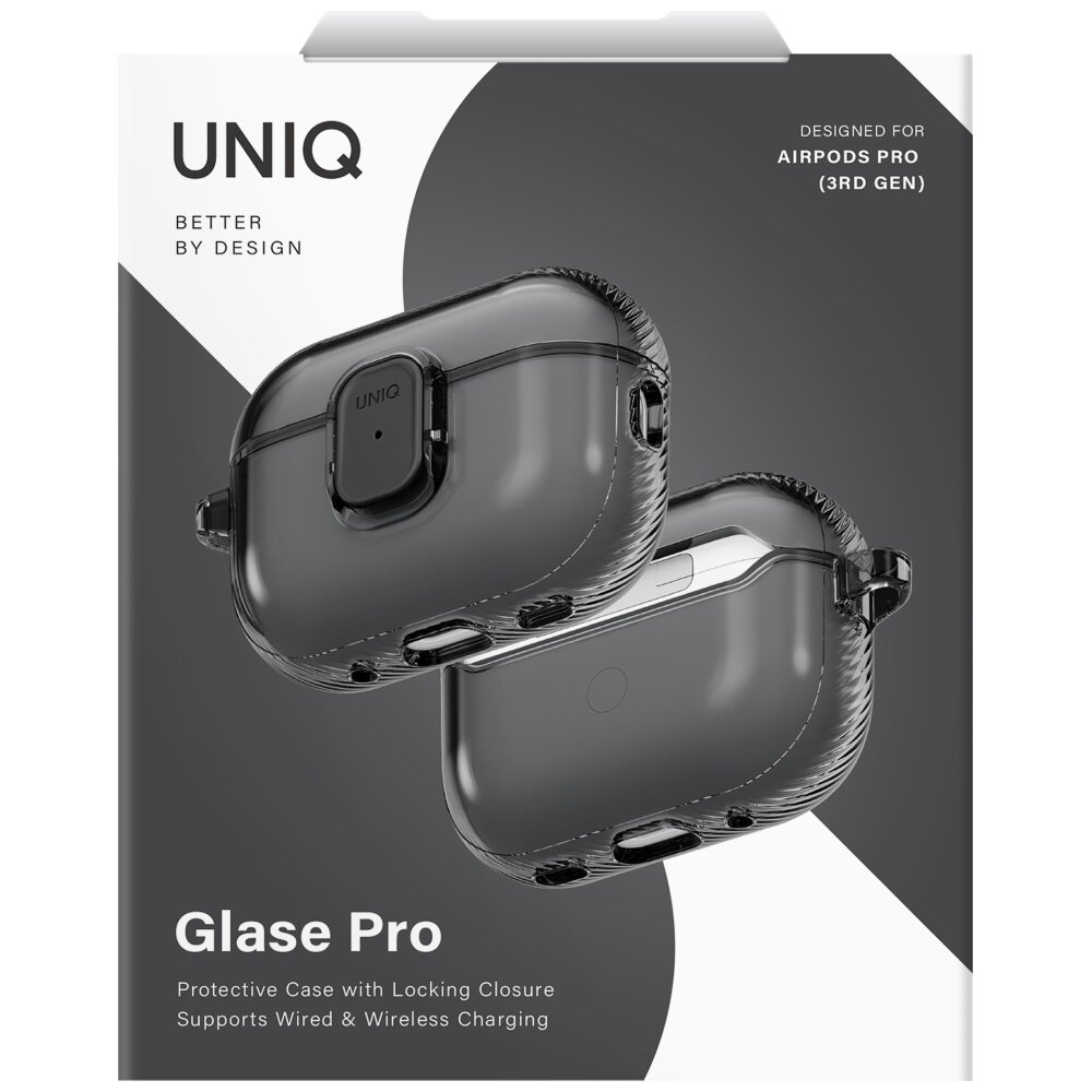 AirPods Pro 3 Uniq Glase Pro Lock dėklas – skaidriai juodas 5