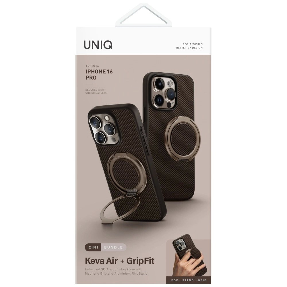 Uniq Keva Air Magclick Charging GripFit Dėklas skirtas iPhone 16 Pro - Rudas 5