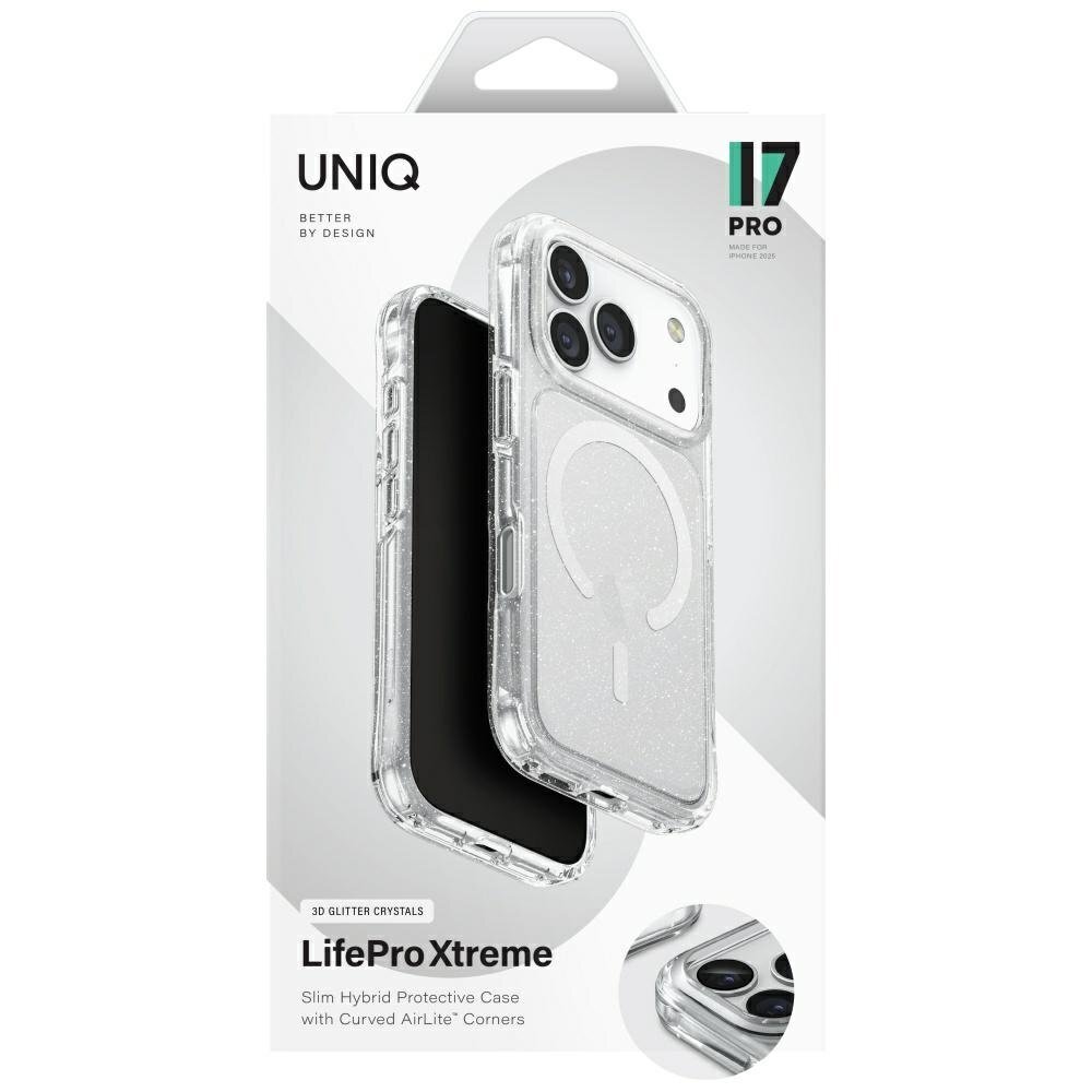 iPhone 17 Pro dėklas Uniq LifePro Xtreme, Magclick Charging – skaidrus su blizgučiais 5