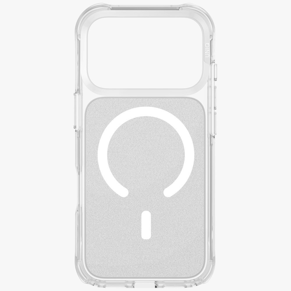iPhone 17 Pro Uniq LifePro Xtreme Magclick įkrovimo dėklas – skaidrus su blizgučiais 4