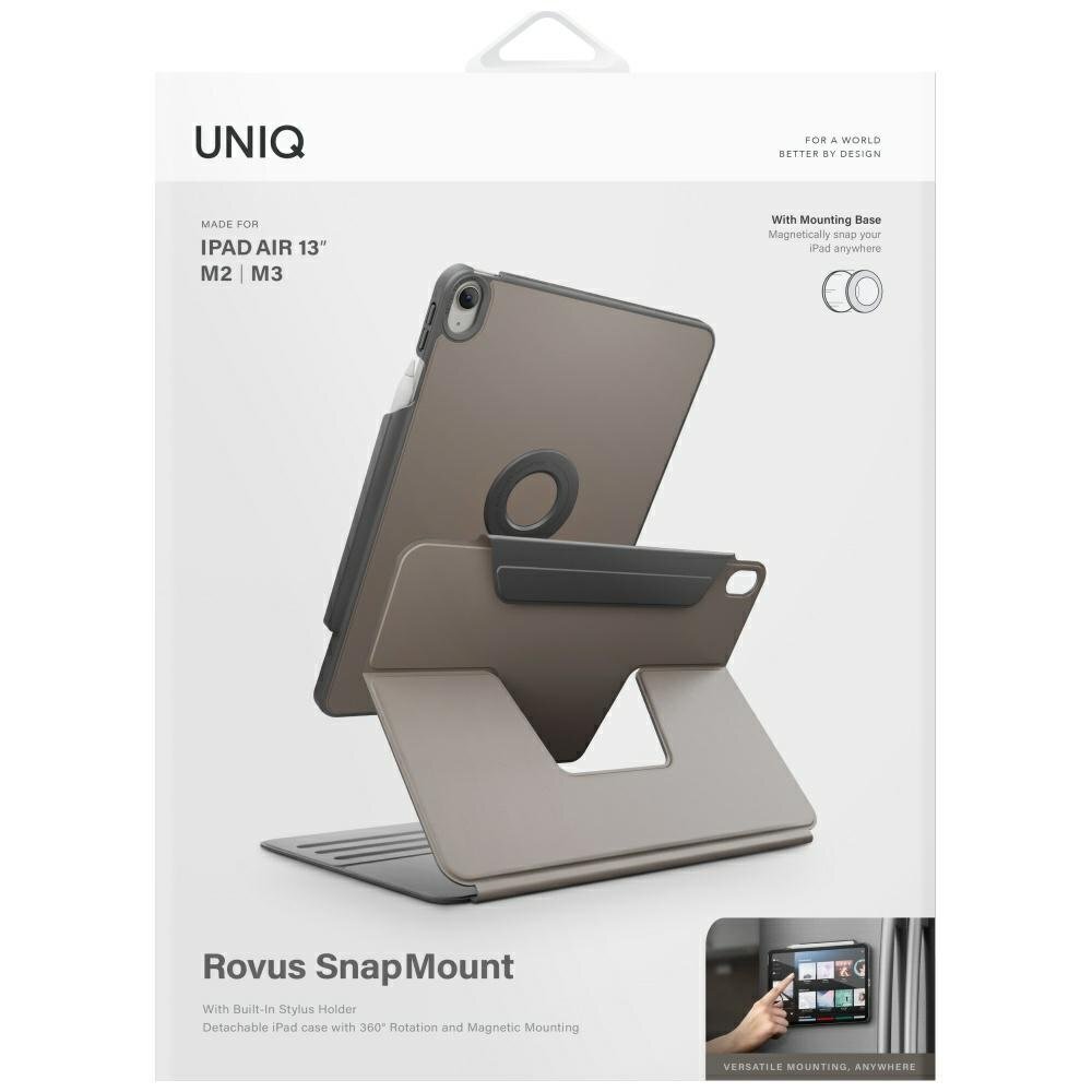 iPad Air 13” 2024 / 2025 dėklas Uniq Rovus Snapmount Magnetic 360 – pilkas 9