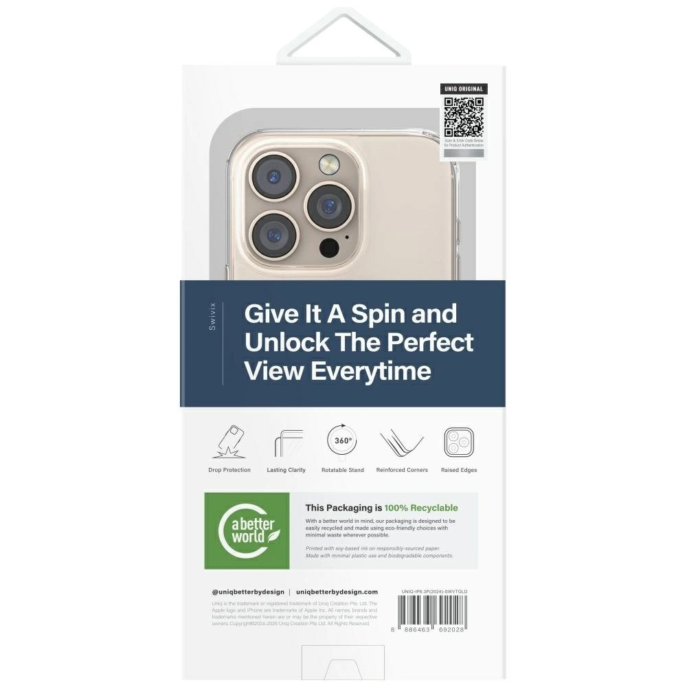 Uniq Swivix 360 Rotating su atrama iPhone 16 Dėklas - Auksinis 4 Uniq Swivix 360 Rotating su atrama iPhone 16 Dėklas - Auksinis 4