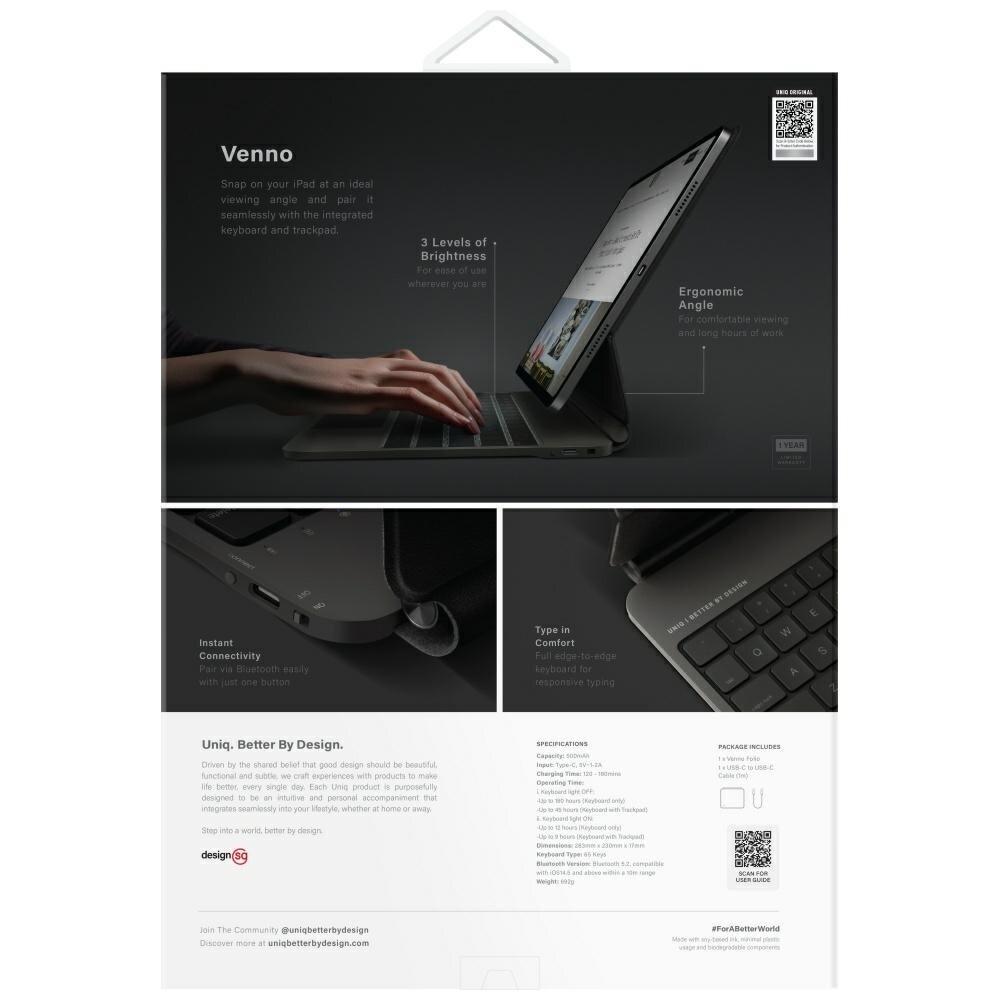 iPad Air 13" 2024 / 2025 / iPad Pro 13" 2024 dėklas Uniq Venno Pro Magnetic Smart su klaviatūra – juodas 7 iPad Air 13" 2024 / 2025 / iPad Pro 13" 2024 dėklas Uniq Venno Pro Magnetic Smart su klaviatūra – juodas 7