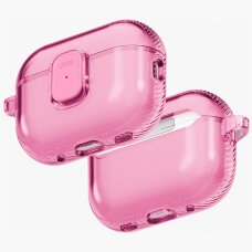 AirPods Pro 3 Uniq Glase Pro Lock dėklas – skaidriai rožinis