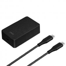 Adapteris UNIQ Versa Slim USB-C PD 18W + cable USB-C to USB-C Juodas