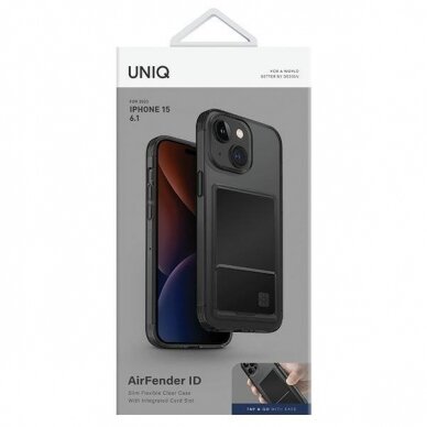 Uniq Air Fender ID Dėklas iPhone 15 6.1  pilkos spalvos/smoked pilkos spalvos tinted Cardslot 1