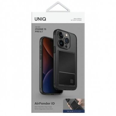 Uniq Air Fender ID Dėklas iPhone 15 Pro 6.1  pilkos spalvos/smoked pilkos spalvos tinted Cardslot 1