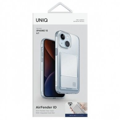 Uniq Air Fender ID iPhone 15 Dėklas 6.1  nude Permatomas Cardslot 1