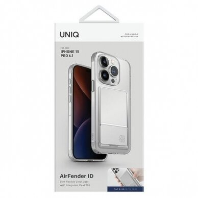Uniq Air Fender ID iPhone 15 Pro 6.1  Dėklas nude Permatomas Cardslot 1