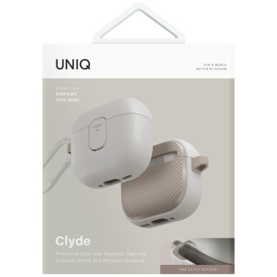 AirPods 4 dėklas Uniq Clyde Lock – smėlinis 4 AirPods 4 dėklas Uniq Clyde Lock – smėlinis 4