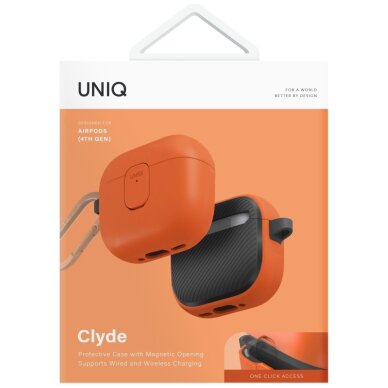 AirPods 4 dėklas Uniq Clyde Lock – oranžinis 4 AirPods 4 dėklas Uniq Clyde Lock – oranžinis 4