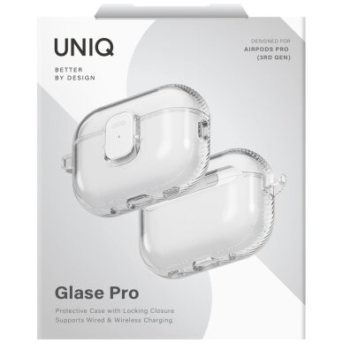 AirPods Pro 3 Uniq Glase Pro Lock dėklas – skaidrus 5