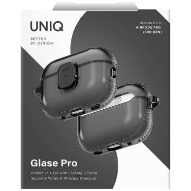 AirPods Pro 3 Uniq Glase Pro Lock dėklas – skaidriai juodas 5 AirPods Pro 3 Uniq Glase Pro Lock dėklas – skaidriai juodas 5