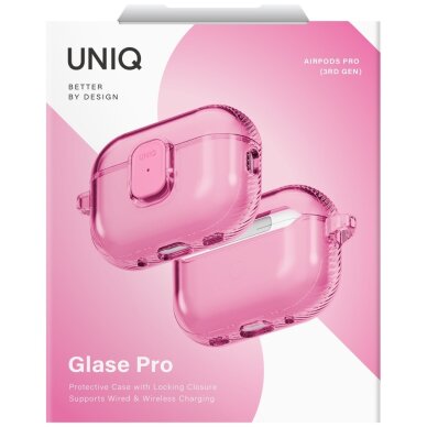 AirPods Pro 3 Uniq Glase Pro Lock dėklas – skaidriai rožinis 5 AirPods Pro 3 Uniq Glase Pro Lock dėklas – skaidriai rožinis 5