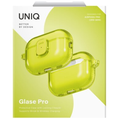 AirPods Pro 3 Uniq Glase Pro Lock dėklas – skaidriai geltonas 5
