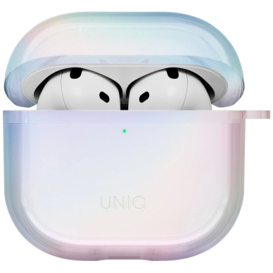 AirPods 4 Uniq Iridescia kabinamas dėklas - holo baltas 1