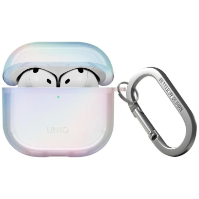 AirPods 4 Uniq Iridescia kabinamas dėklas - holo baltas