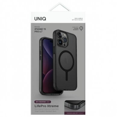 Dėklas Uniq LifePro Xtreme iPhone 15 Pro Max 6.7 case Magclick Charging pilkos spalvos/frost smoke 1 Dėklas Uniq LifePro Xtreme iPhone 15 Pro Max 6.7 case Magclick Charging pilkos spalvos/frost smoke 1