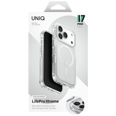 iPhone 17 Pro dėklas Uniq LifePro Xtreme, Magclick Charging – skaidrus su blizgučiais 5