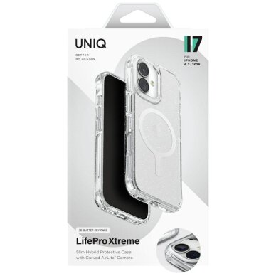 iPhone 17 dėklas Uniq LifePro Xtreme, Magclick Charging – skaidrus su blizgučiais 5