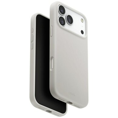 iPhone 17 Pro Max dėklas Uniq Lino, Magclick įkrovimo – pilkas