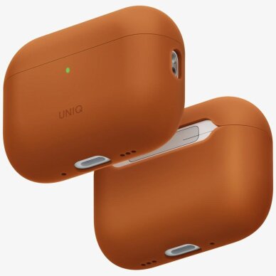 AirPods Pro 3 Uniq Lino silikoninis dėklas – oranžinis AirPods Pro 3 Uniq Lino silikoninis dėklas – oranžinis