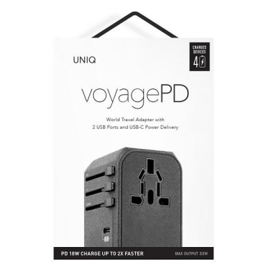 Uniq Load. network. Voyage World Adapter 33W + 2xUSB + PD 18W + QC 3.0 grey/charcoal Pilkas (LITHOS Collective) 6 Uniq Load. network. Voyage World Adapter 33W + 2xUSB + PD 18W + QC 3.0 grey/charcoal Pilkas (LITHOS Collective) 6