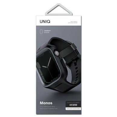 Apple Watch 45/44 mm Uniq Monos 2in1 rinkinys (dirželis + dėklas) – juodas 3