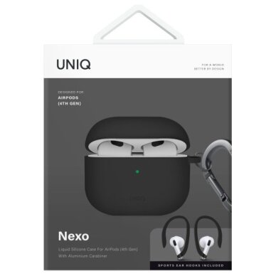 AirPods 4 Uniq Nexo su silikoniniais kabliukais dėklas – juodas 7 AirPods 4 Uniq Nexo su silikoniniais kabliukais dėklas – juodas 7