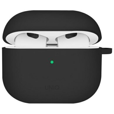 AirPods 4 Uniq Nexo su silikoniniais kabliukais dėklas – juodas