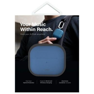 AirPods 4 Uniq Nexo su silikoniniais kabliukais dėklas – mėlynas 8