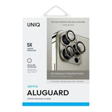 iPhone 16 Pro / 16 Pro Max Uniq Optix aliuminio kameros apsauga su aplikatoriumi – titano spalvos 1