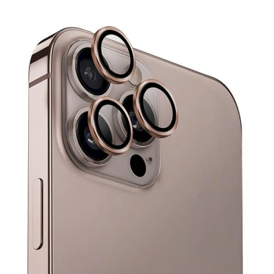 iPhone 16 Pro 6.3 / 16 Pro Max 6.9 Uniq Optix aliuminio kameros apsauga – auksinis (taupe) objektyvo stikliukas su aplikatoriumi
