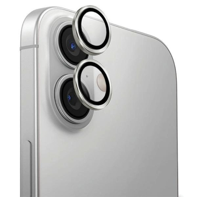 iPhone 16 / iPhone 16 Plus Uniq Optix aliuminio kameros apsauga su aplikatoriumi – sidabrinė