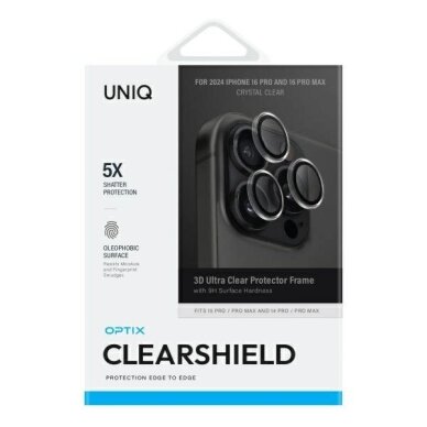 iPhone 16 Pro 6.3" / 16 Pro Max 6.9" Uniq Optix Clear krištolo skaidrumo kameros stiklas su aplikatoriumi 1