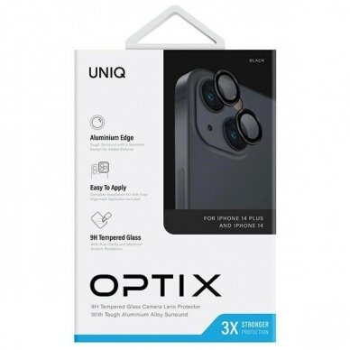 Uniq Optix Glass Aluminum Camera Lens Protector iPhone 14 / 14 Plus Camera LensApplicator - Juodas 2 Uniq Optix Glass Aluminum Camera Lens Protector iPhone 14 / 14 Plus Camera LensApplicator - Juodas 2