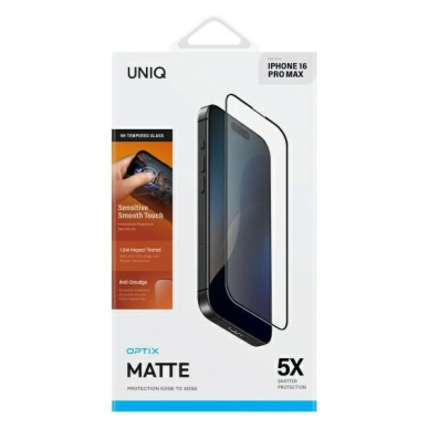 iPhone 16 Pro Max Uniq Optix matinis grūdintas stiklas su aplikatoriumi 1