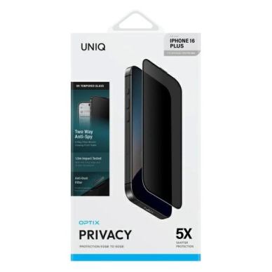 iPhone 16 Plus Uniq Optix privatumo grūdintas stiklas su aplikatoriumi 1