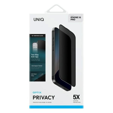 iPhone 16 Pro Uniq Optix privatumo grūdintas stiklas su aplikatoriumi 1