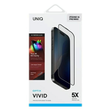 iPhone 16 Pro Max Uniq Optix Vivid grūdintas stiklas su aplikatoriumi 1