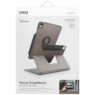 iPad 11” 2025 / iPad 10.9” 2022 dėklas Uniq Rovus Snapmount Magnetic 360 – pilkas 9