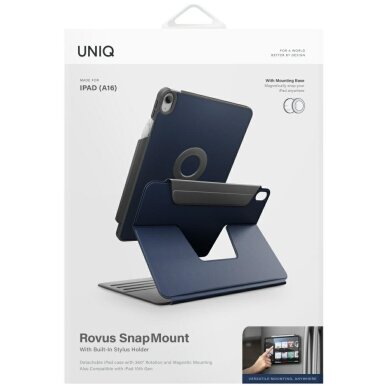 iPad 11” 2025 / iPad 10.9” 2022 dėklas Uniq Rovus Snapmount Magnetic 360 – tamsiai mėlynas 9