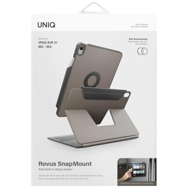 iPad Air 11" 2024 / 2025 / iPad Air 10.9" 2020 / 2022 dėklas Uniq Rovus Snapmount Magnetic 360 – pilkas 10