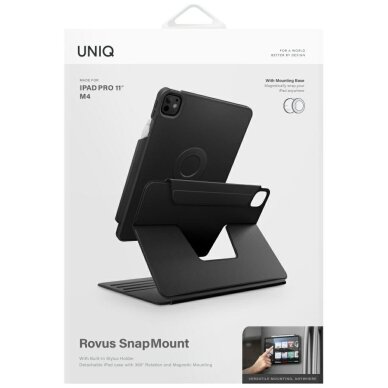 iPad Pro 11" 2024 (5 karta) dėklas Uniq Rovus Snapmount Magnetic, 360 laipsnių pasukamas – juodas 10
