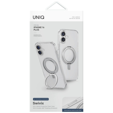 Uniq Swivix 360 Rotating su atrama Dėklas skirtas iPhone 16 Plus - Permatomas 1 Uniq Swivix 360 Rotating su atrama Dėklas skirtas iPhone 16 Plus - Permatomas 1