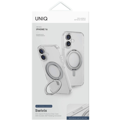 Uniq Swivix 360 Rotating su atrama Dėklas skirtas iPhone 16 - Permatomas 1