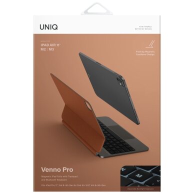 iPad 11" 2025 / iPad Air 11" 2024 / 2025 / iPad Pro 11" 2018 / 2020 / 2021 / 2022 / 2024 Uniq Venno Pro Magnetic Smart dėklas su klaviatūra – rudas 6