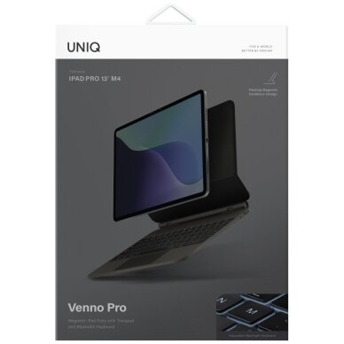 iPad Air 13" 2024 / 2025 / iPad Pro 13" 2024 dėklas Uniq Venno Pro Magnetic Smart su klaviatūra – juodas 6