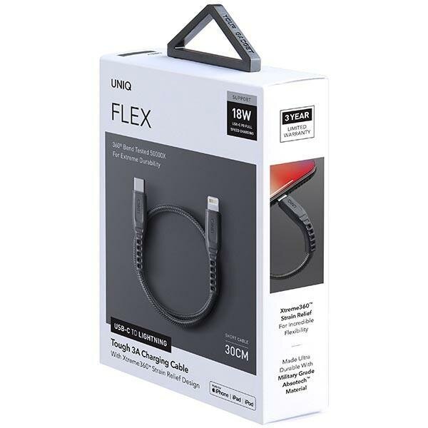 Uniq Flex Cable USB-C- Lightning 18W nylon 30cm grey/charcoal grey 1 Uniq Flex Cable USB-C- Lightning 18W nylon 30cm grey/charcoal grey 1